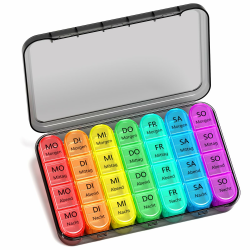 Betife Tablettenbox 7 Tage 4 Fächer Morgens Mittags Abends Nachts | BPA-Frei Pillendose Groß für Unterwegs | Medikamentenbox Wochenbox (Schwarz) Angebot bei HelloDeals