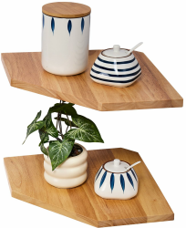 Eckregal Hängend, 2er-Set Eiche Massivholz Eckregal Wandregal Holz Vintage Landhausstil Regal für Schlafzimmer Wohnzimmer Diamantform mit Drahtloch 28.5CM Naturholz 28.5CM 2P Angebot bei HelloDeals