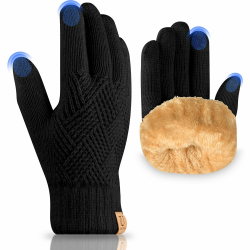 Winterhandschuhe Damen, Fleece Futter Touchscreens Thermohandschuhe Strickhandschuhe Wollhandschuhe für Damen und Herren Schwarz Angebot bei HelloDeals