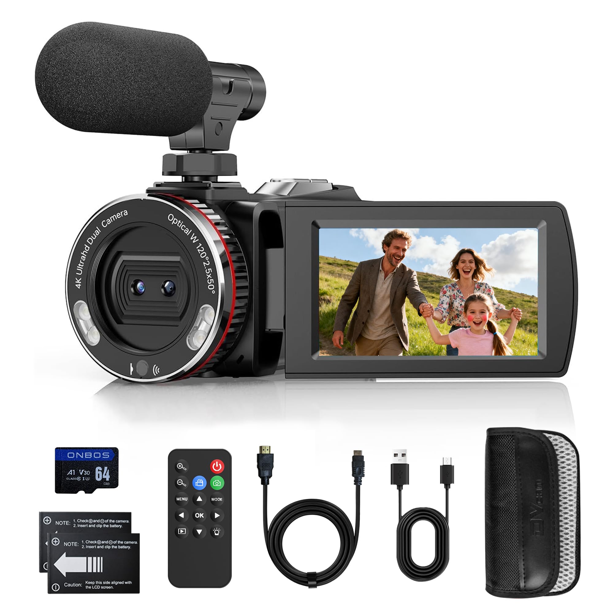 4K 48MP Videokamera Camcorder 21X Digitalzoom Vlogging Kamera für YouTube, 3.0'' 270°Drehbarer Screen Video Kamera, Videorecorder mit 64 GB Karte, 2 Batterien, Mikrofon, Fernbedienung, HDMI-Kabel Angebot bei HelloDeals