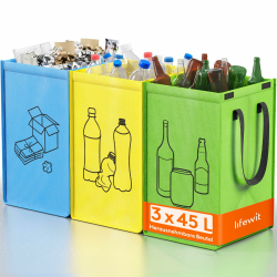 Lifewit Mülltrennsystem für Küche，Mülleimer 3 fächer für Papier, Glas und Plastik ，Recycling behälter, Altpapier sammelbehälter und Pfandflaschen sammelbehälter, 3 X 45L, Einfache Entleerung 135L Angebot bei HelloDeals