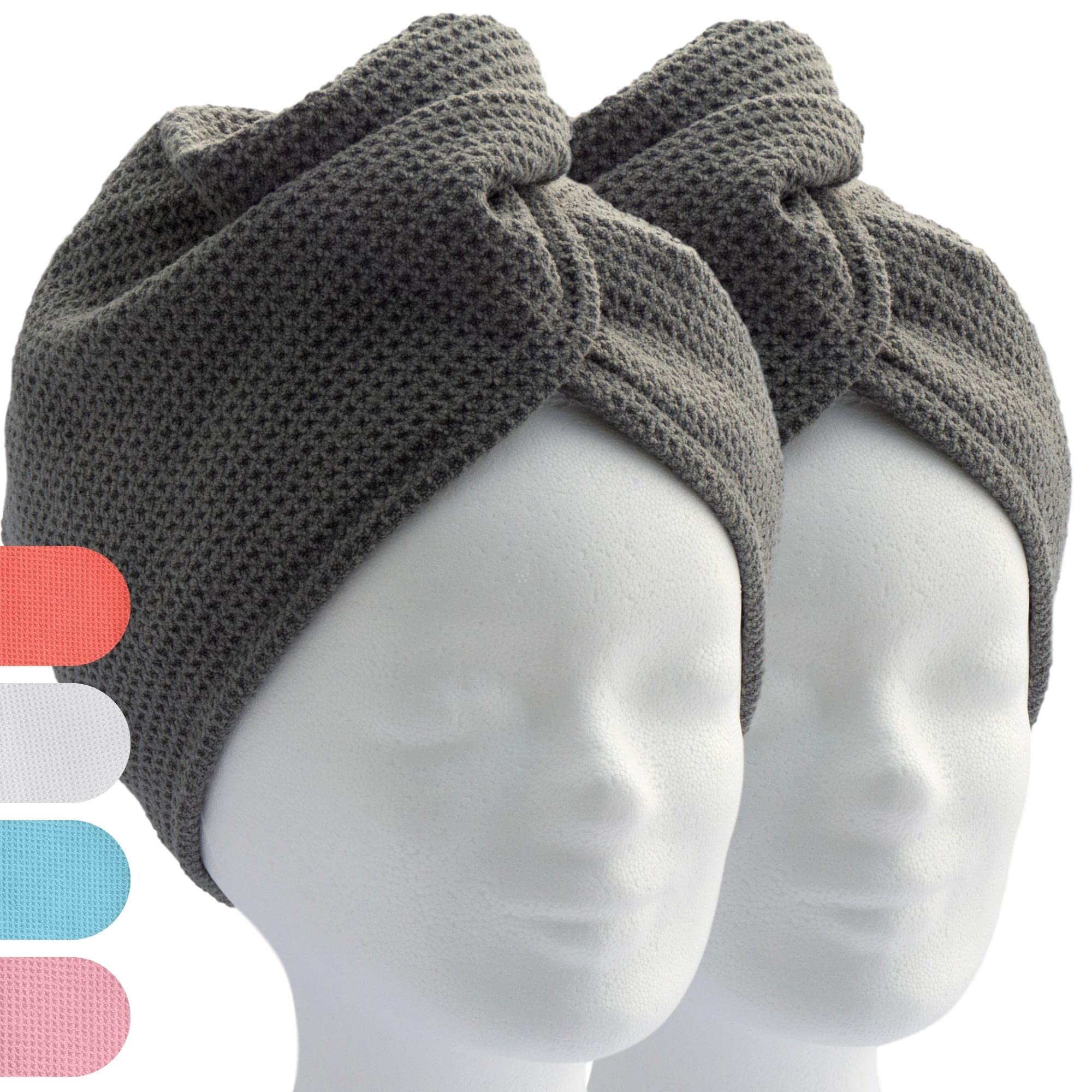 Haarturban, Turban Handtuch mit Knopf (2 Stück, anthrazit/dunkel-grau), Mikrofaser Handtuch für Kopf und Lange Haare 2x Anthrazit (Grau) Angebot bei HelloDeals