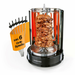 GOURMETmaxx Dönergrill | vertikaler Elektrogrill für Döner, Gyros, Schaschlik | Grill elektrisch mit Mittelspieß und 6 zusätzlichen Spießen, auch als Schaschlikgrill verwendbar Angebot bei HelloDeals