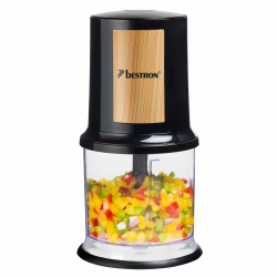 Bestron elektrischer Multi-Zerkleinerer, Universalzerkleinerer mit zwei Schneidemessern & 500ml Kapazität, große Pulstaste, 400 Watt, Black & Wood Kollektion, Farbe: Schwarz/Holz Angebot bei HelloDeals