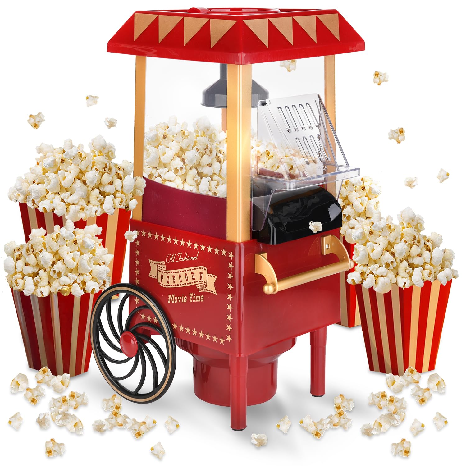 NK Popcornmaschine Retro 1.200W Heißluft – Popcorn Maker Ohne Öl, 0.3L Klein und Kompakt, Schnelle Zubereitung in 2 Min, Für Zuhause, Vintage Design (Rot) Angebot bei HelloDeals