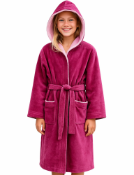 Morgenstern Bademantel mit Kapuze Kinder & Teenager Jungen Mädchen 100% Baumwolle Frottee OEKO-TEX® Kinderbademantel Morgenmantel 158-164 Fuchsia Angebot bei HelloDeals