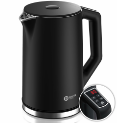 BALTER Edelstahl Wasserkocher mit Temperatureinstellung, 40°C-100°C, Doppelwand, BPA frei, leise & kabellos, Kettle, Teekocher mit Temperaturwahl, 1.5L, 2200W, Schwarz A. Schwarz Angebot bei HelloDeals