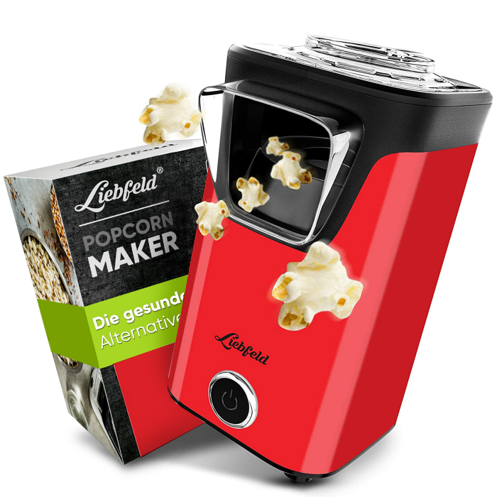 Liebfeld Popcornmaschine - Heißluft Popcorn Maker ohne Fett & Öl - Retro Küchen Gadget für Pop Mais mit Zucker, Salz - Cooler Snack Automat (Rot) Angebot bei HelloDeals