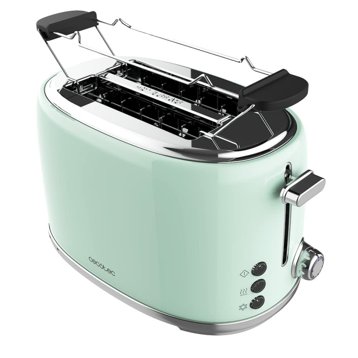 Cecotec Toaster 2 Scheiben Toast&Taste 1000 Retro Double Green, 980 W, 2 Breite und Kurze Schlitze von 3,8 cm, Edelstahl, Obere Roste, Regulierbare Leistung, Krümelschublade Retro - 2 Scheiben Green Angebot bei HelloDeals