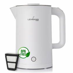 LEHMANN Elektrischer Wasserkocher Edelstahl 1,7L, 2200W, Schnelles Aufheizen, Doppelwand Design, 360° Basis, Abschaltautomatik und Überhitzungsschutz, BPA-frei, für Babynahrung, Tee und Kaffee Weiß Angebot bei HelloDeals