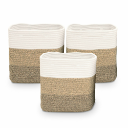 Casa Mina® Aufbewahrungskorb geflochten aus Baumwolle für Kinderzimmer I Schadstofffreie Korb Aufbewahrung aus Naturmaterial I Robuster Baumwollkorb mit Griffen I Regalkorb geflochten | 3er Set Natur 27x27x28cm Angebot bei HelloDeals