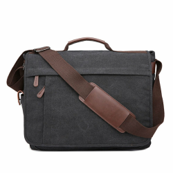 Neuleben Wasserdicht Laptoptasche für 17'' Laptop Vintage Schultertasche Umhängetasche Canvas Leder Herren Handtasche mit Handgriff verstellbarer Schultergurt Schwarz Angebot bei HelloDeals