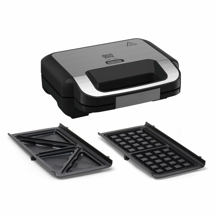 Tefal Jamie Oliver 2-in-1 Sandwich-Waffel-Kombigerät, Antihaftbeschichtete Platten, spülmaschinengeeignet, Betriebs- und Temperaturkontrollleuchte, Kabelaufwicklung, Edelstahl/Schwarz, SW70J810 Kompakt Design Edelstahl Angebot bei HelloDeals