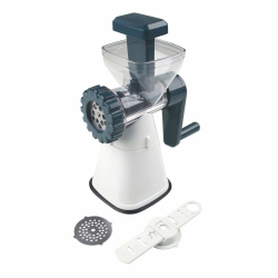 Fackelmann #easyprepare Fleischwolf mit Gebäckvorsatz – Drehwolf für Fleisch oder als Gebäckpresse zum Backen – 2 Lochscheiben (feines & grobes Hack) & 6 Formen für Spritzgebäck Fleischwolf Weiß/Blau-grau Angebot bei HelloDeals