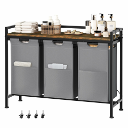 EUGAD Wäschekorb, Wäschesammler ausziehbar abnehmbar, Oxford-Stoff-Wäschesack, 3 x40 L Fächer, Wäschewagen mit Rollen Ablage, Haken, Metallrahmen, Schlafzimmer Waschküche, 97x71x30 cm, Schwarz Schwarz + Rustikales Braun 96x30x71 cm Angebot bei HelloDeals