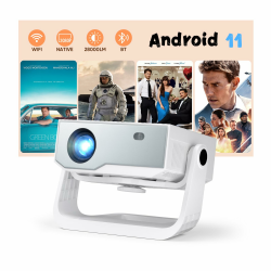 Smart Beamer Full HD 1080P mit 4K Unterstützung, Android 11, 28000 Lumens Helligkeit, 120° Verstellbarer Ständer, elektrischer Fokus, Trapezkorrektur, WiFi 6 & BT 5.2 Heimkino Beamer Standard Grau Angebot bei HelloDeals