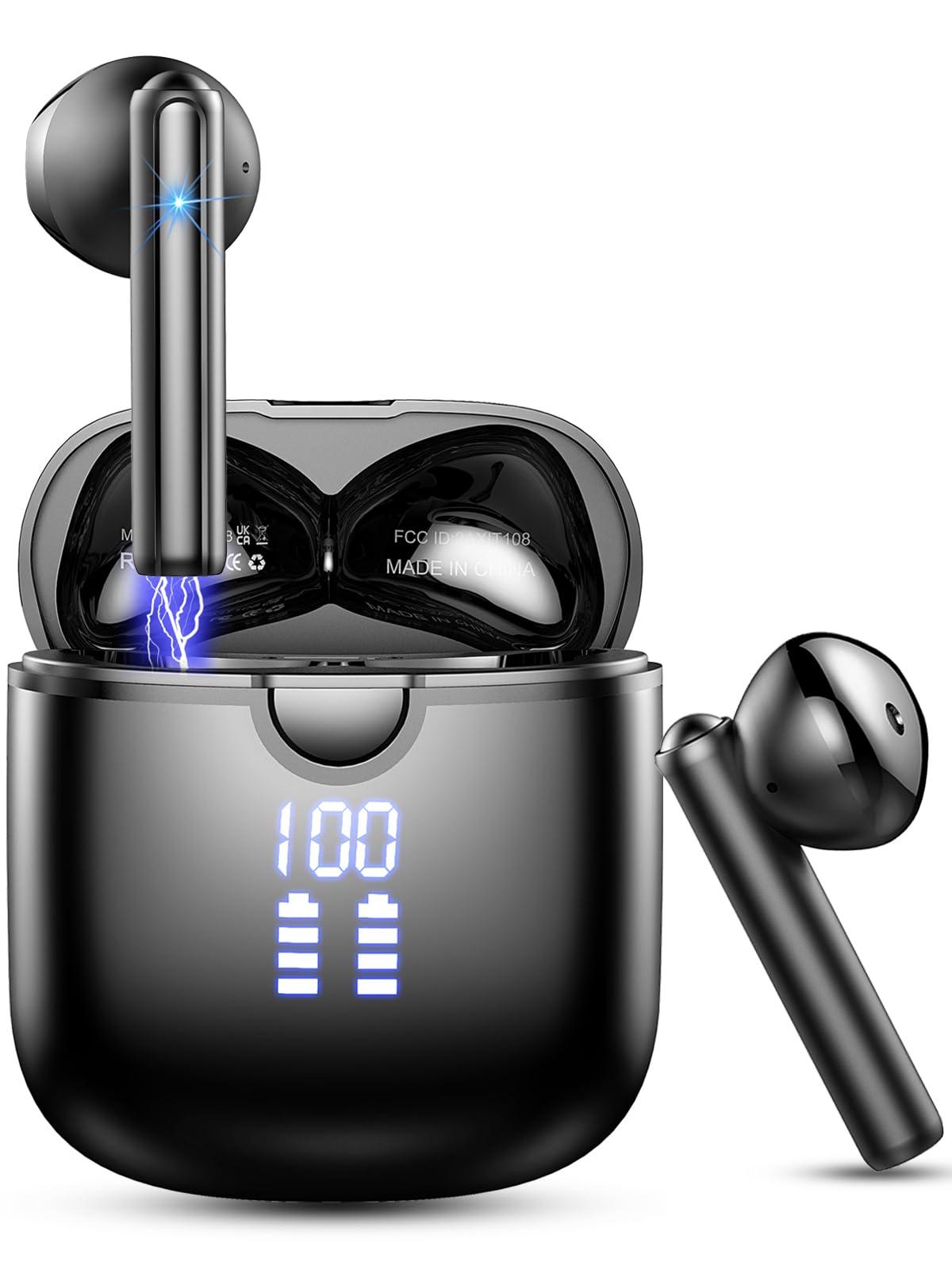 Kopfhörer Kabellos Bluetooth 5.3, Bluetooth Kopfhörer mit 4 ENC Noise Cancelling Mic, in Ear Kopfhörer 40 Std Spielzeit HiFi Stereo, USB-C kabellose Kopfhörer IP7 Wasserdicht für Arbeit und Studium Schwarz Angebot bei HelloDeals