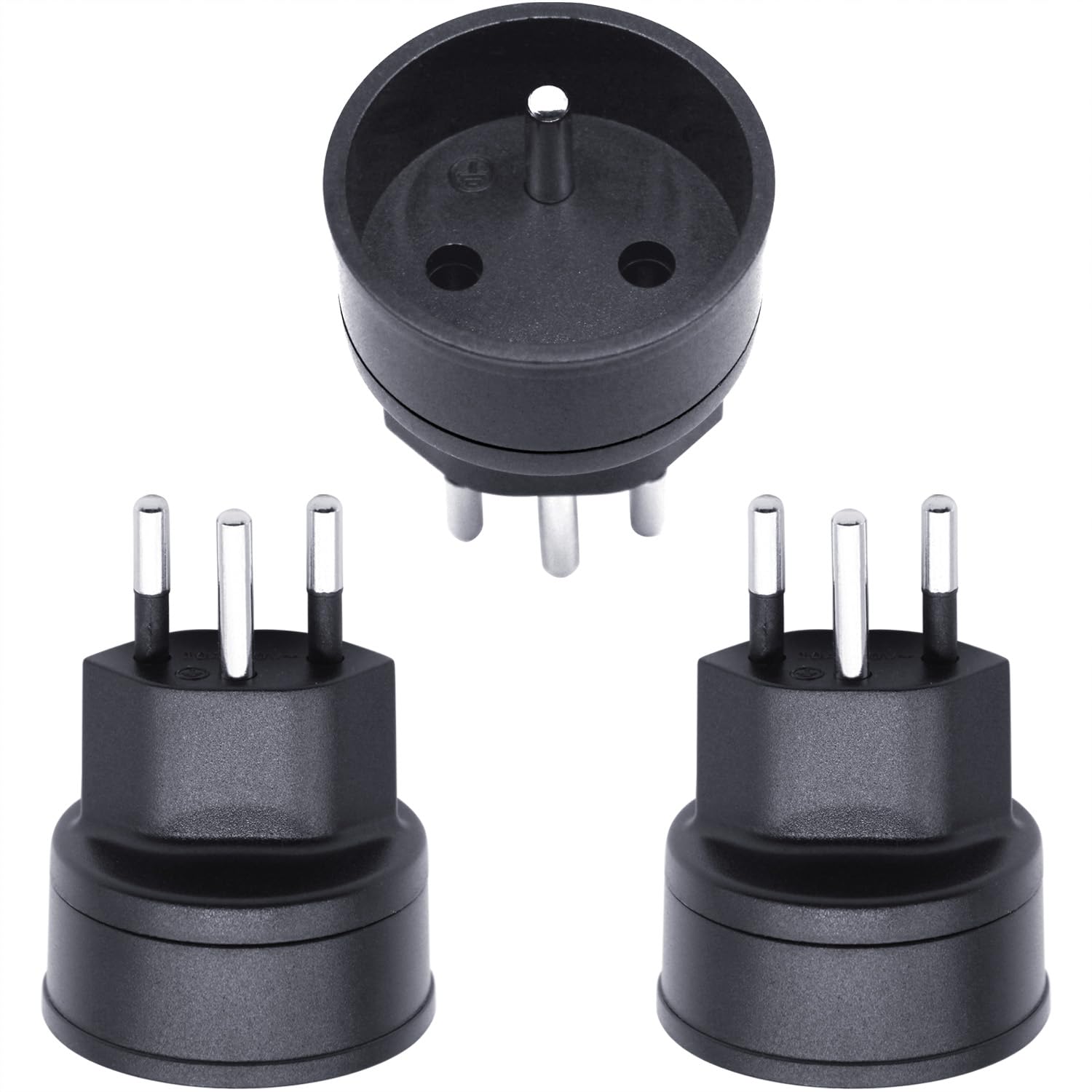 EU auf Schweiz/Liechtenstein Adapterstecker, 2-poliger DE/FR/IT/ES Stecker auf Schweizer 3-polige Steckdose für Frankreich/Deutschland Besucher (3 Stück Schwarz) Angebot bei HelloDeals