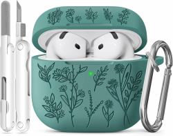 Kompatibel mit AirPods 4 Hülle, Niedliche Blumenschnitzereien für AirPods 4 Case, Frauen Geeignet Hülle für AirPods 4 ANC Version, Mit Reinigungsset und Schlüsselanhänger（Green） Green AirPods 4 Angebot bei HelloDeals