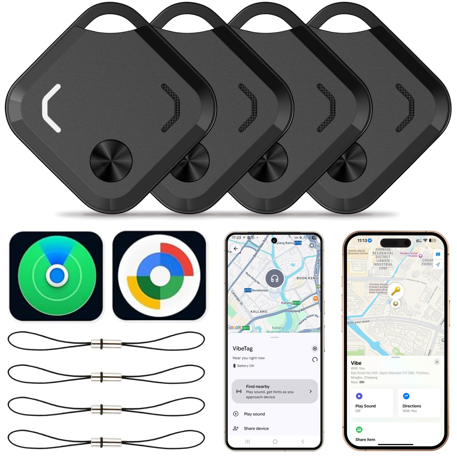 Reyke Bluetooth Tracker, Smart Tag und Schlüsselfinder für Schlüssel, Gepäck, Koffer, IP66 Wasserdicht, Brieftasche, Sowohl iOS als auch Android kompatibel, Schwarz, 4 Stück 4 Pack schwarz Angebot bei HelloDeals