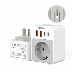 TESSAN Klappbarer USA Adapter Steckdose, 5 in 1 Reiseadapter USA Deutschland Stecker mit 2 USB C und 2 USB A, EU to US Adapter für Kanada, Thailand, American, Mexiko Steckdosen, Reiseadapter Typ B Faltbar EU to US Angebot bei HelloDeals