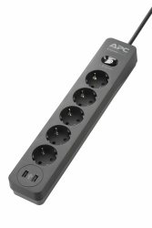 APC Surge Protector - PME5U2B-GR - Steckdosenleiste mit Überspannungsschutz (5-fach Stecker Schuko, schaltbar, 2 USB-Ladeausgänge - Farbe: schwarz) 5 Ausgangssteckdosen 2 USB Ladeausgänge Single Angebot bei HelloDeals