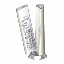 Panasonic KX-TGK220GN Design-Schnurlostelefon mit Anrufbeantworter, Station & Hörer, Freisprecheinrichtung, weißes LCD, Blockierung störender Anrufe, Hörer-Magnet, Champagnergold Angebot bei HelloDeals