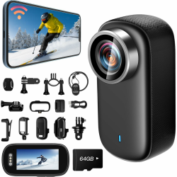 Mini Action Cam WiFi mit Bildschirm, 4K UHD & 150° Weitwinkel IP65 wasserdichte Bodycam 4K 64GB, Tragbare Anti-Shake Helmkamera Motorrad – Ideal für Sport & Outdoor-Aktivitäten Angebot bei HelloDeals