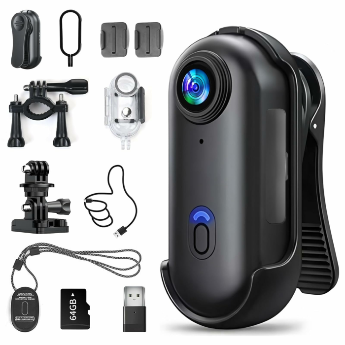 Mini Action Cam POV 1080P, Bodycam körperkamera, Actionkamera mit 64 GB Speicherkarte, 120° Weitwinkel, 120 Min Akku, Helmkamera, Motorrad Kamera, mit Multifunctional Accessories, für Reisen, Outdoor Angebot bei HelloDeals