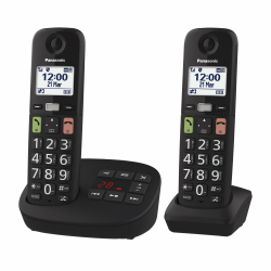 Panasonic KX-TGU132EXB digitales schnurloses Telefon mit Anrufbeantworter, Basisstation & 2 Mobilteile, LCD-Display, große Tasten, Favoriten-Taste, hörgerätekompatibel, Schwarz TGU mit Anrufbeantworter 2 Telefone Angebot bei HelloDeals