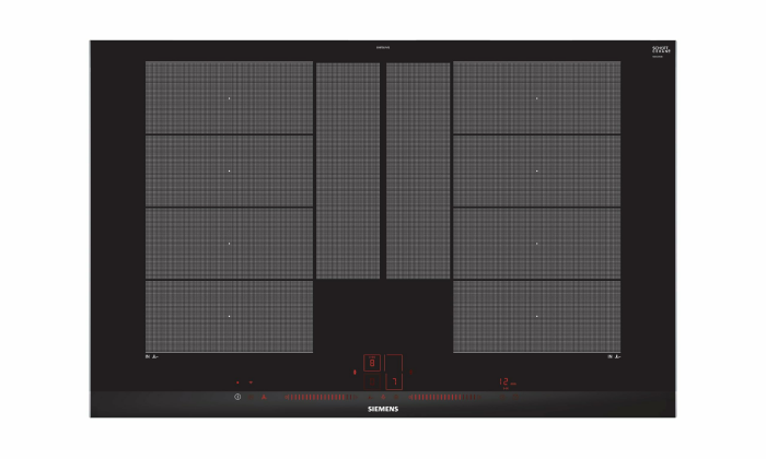 Siemens EX875LYC1E, iQ700, Induktionskochfeld (autark), 80 cm breit, varioInduktion plus freie Platzwahl, power Move Plus voreingestellte Leistungsstufen, powerBoost schnelleres Kochen iQ700 Mit Rahmen aufliegend 80 cm Breite Angebot bei HelloDeals