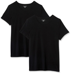Amazon Essentials Damen T-Shirt Regular Fit mit kurzen Ärmeln und V-Ausschnitt Crew Neck pack of 2 M Schwarz Angebot bei HelloDeals