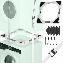 Slimline Waschtrockner-Stapelset, universeller ultradünner Rahmen für 45–68 cm Geräte, platzsparendes Design mit leichtem Aluminium-Ratschenriemen und 4 Multifunktionshaken (weiß) Ultradünnes Weiß Angebot bei HelloDeals