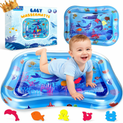 Wassermatte Baby, Baby Spielzeug 3-12 Monate, Spielmatte Baby, Wasserspielmatte BPA Frei Groß, Aufblasbare Bauchzeit Matte, Einzigartiges Unterwasserdesign, Babys Muskeln Stärken 66*50cm Angebot bei HelloDeals