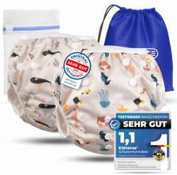 KIDVERSE 2er Set Schwimmwindel Baby 0-3 Jahre - Hautfreundliche Schwimmwindeln wiederverwendbar & saugstark - Baby Schwimmwindel mit Tasche & Wäschenetz (Beige Sea 2er) Angebot bei HelloDeals