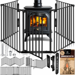 KESSER® Kaminschutzgitter mit Tür 305 cm Metall Ofenschutzgitter Laufgitter Laufstall Absperrgitter Tierschutzgitter Türschutzgitter für Kinder-Sicherung, 5-teilig Elemente (je 60 x 75 cm) Schwarz Schwarz 305cm Angebot bei HelloDeals