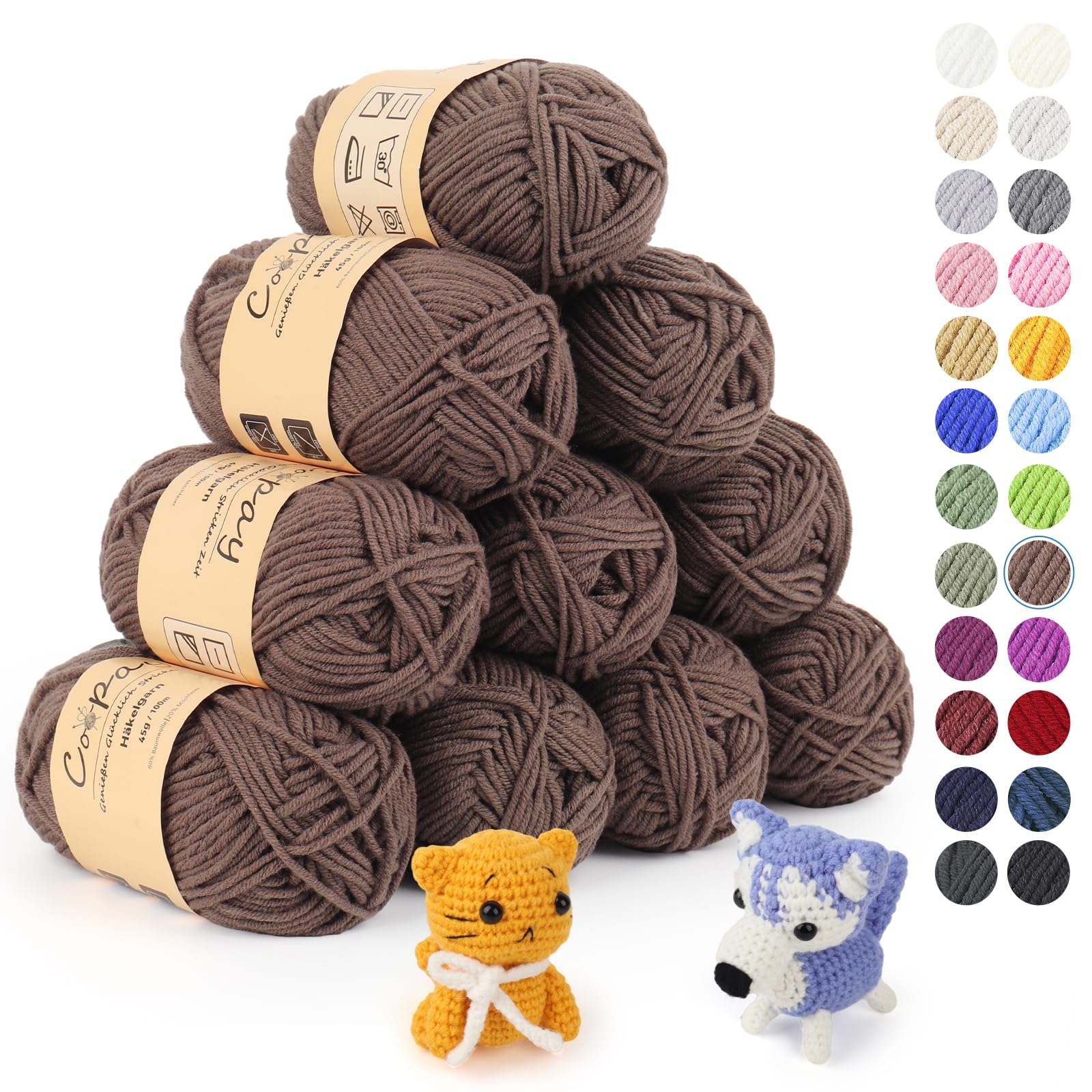 Coopay Wolle zum Häkeln, 450g (10x45g) Weiches Häkelgarn, 5 Faiding Wolle zum Stricken, Babywolle zum Häkeln für Anfänger, Super Weich Häkelgarn Babywolle für Häkel- und Strickprojekt - Hell Kaffee Angebot bei HelloDeals