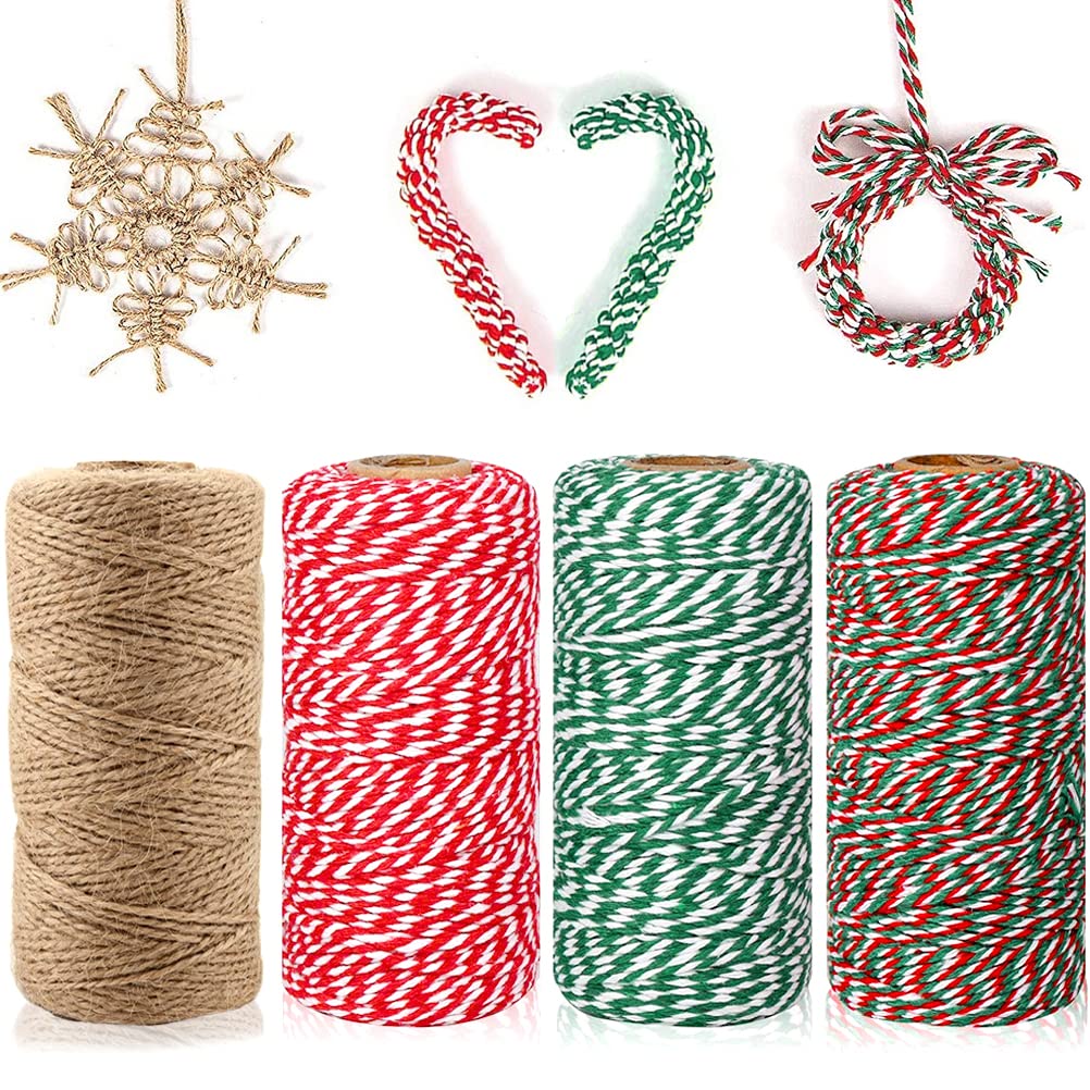 200M Bäckerschnur Grün Rot und Weiß Bindfäden Braun Natur Juteschnur, Baumwollkordel 2mm Garten Kordel Bakers Twine Schnur für Geschenke Verpacken an Weihnachten, DIY Kunstgewerbe, Gartenarbeit (4) Angebot bei HelloDeals