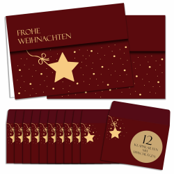 Weihnachtskarten mit Umschlag Set 12 Stück - A6 Klappkarten Weihnachten - Goldprägung Weihnachtskarten Set - Christmas Card - Weihnachtsgrußkarten - leere Innenseite Weihnachtspostkarten Sterne Angebot bei HelloDeals