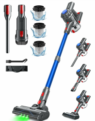 Akku Staubsauger Kabellos 50Mins/40KPA/450W, Akkustaubsauger mit Geen LED, Kabelloser Staubsauger mit Aufgerüstete Bodenbürste, Staubsauger Akku für Tierhaare, Blau Blau CJ-C12D-1 Angebot bei HelloDeals