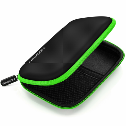 deleyCON Festplattentasche Festplatten Case HDD Case - für 2,5 Zoll Festplatten und SSD - Robust & Stoßsicher - 2 Innenfächer Netztaschen - Schwarz/Grün Schwarz / Grün Angebot bei HelloDeals