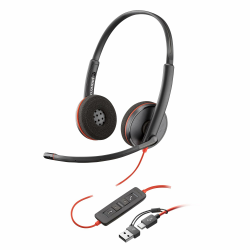 Poly Blackwire 3220 schnurgebundenes USB-C-Headset, Noise Cancelling-Mikrofon, Stereo-Design, Verbindung mit PC/Mac über USB-C oder USB-A, Kompatibel mit Teams/Zoom, SoundGuard-Technologie Version 2023 (USB-C & USB-A) Angebot bei HelloDeals