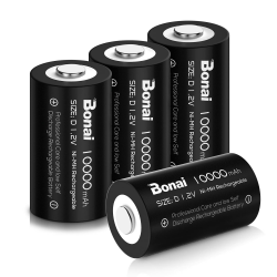 BONAI D Akku 10000mAh Mono D Wiederaufladbar Batterien Hohe Kapazität D Accu NiMH 1,2V D Zellen Aufladbare D Akkubatterien mit geringer Selbstentladung & Lange Lebensdauer (4 Stück) Angebot bei HelloDeals