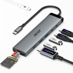 acer 8 in 1 USB C Hub, 10Gbps USB-C auf HDMI Adapter 4K@60Hz, Dockingstation mit 2×USB-C 3.2, 2×USB A 3.0 Datenübertragung,SD/TF-Kartenleser, PD 100W, Multiport Hub für Laptop, PC, Desktop, iPad Pro Angebot bei HelloDeals