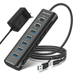 USB C Hub Aktiv mit Netzteil, RSHTECH 7-Port USB C 3.2 Hub Aktiv mit 3 * 10Gbps Port (2*Typ-C, 1*Typ-A), 4 * 5Gbps Port, 1m Datenkabel, 24W Netzteil, Aluminium USB 3.0 3.1, RSH-A107C 3*10Gbps+4*5Gbps Angebot bei HelloDeals
