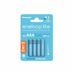 eneloop lite, AAA/Micro NI-MH Akku, 4er-Pack, Kapazität mit min. 550 mAh, Ready-to-Use NI-MH Akkus, bis zu 3000 Mal wiederaufladbar, plastikfreier Verpackung, lite, blau 4 AAA Angebot bei HelloDeals