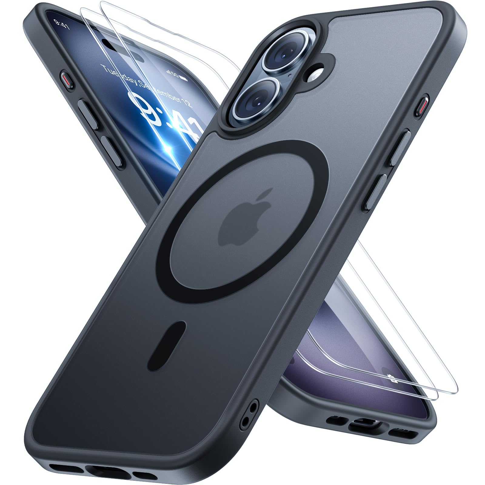 Miracase Magnetisch für iPhone 16 Hülle für Magsafe[mit 2 Schutzglas] Militärschutz Stoßfest Kratzfest Anti-Fingerabdruck Samtige Haptik Dünn Handyhülle für iPhone 16 6,1 Zoll, Schwarz iPhone 16 6,1 Schwarz Angebot bei HelloDeals