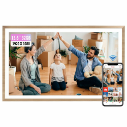 Frameo Digitaler Bilderrahmen 15,6 Zoll WLAN,1920x1080 FHD IPS Touchscreen Smart Fotorahmen Groß mit 32GB WALN Fernfreigabe von Fotos und Videos mit Kalender Wetter Musik Angebot bei HelloDeals