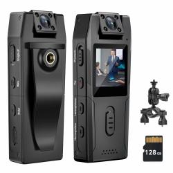 Bodycam, Körperkamera mit Audio- und Videoaufzeichnung mit 128GB Speicherkarte, 1080P Große Weitwinkel mit Rückenclip, Nachtsicht-Bewegungserkennung für tägliche Aufzeichnung/Service (VD3) Angebot bei HelloDeals