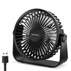 TriPole USB-Schreibtischventilator, 3 Geschwindigkeiten, verstellbar, starker Wind, Tischventilator, 360° Kopf drehbar, 1,5 m Kabel, persönlicher Desktop-Ventilator, 11,4 cm, tragbarer Mini-Ventilator Schwarz Angebot bei HelloDeals